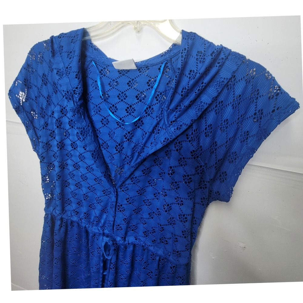 Profile by Gottex Swim Cover Up Women L Blue Hooded Lace Dress Cruise Boho Beach - Picture 7 of 10
